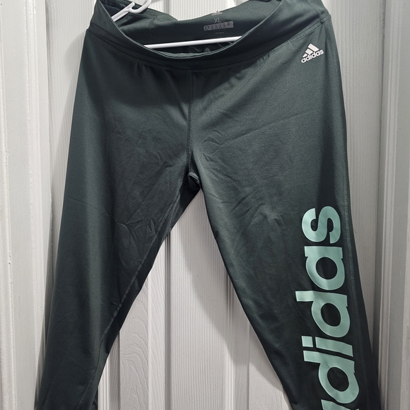 adidas Pants - Adidas Womens Dark Olive Leggings with Mint Logo